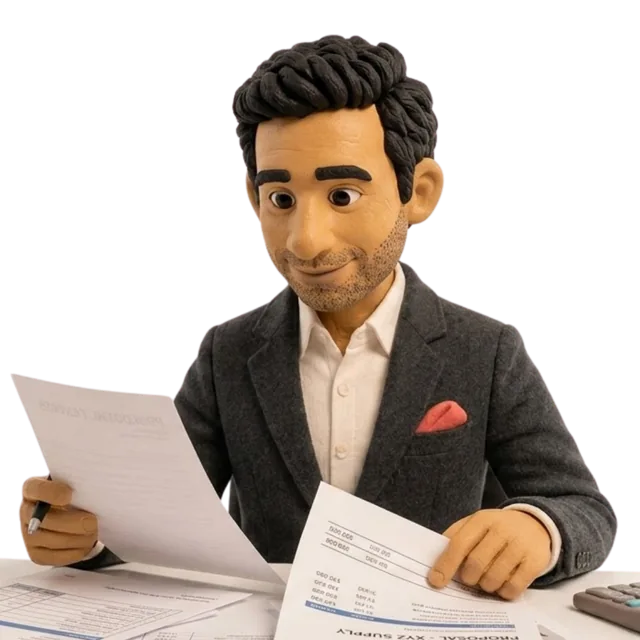 Vik reviewing supplier documents